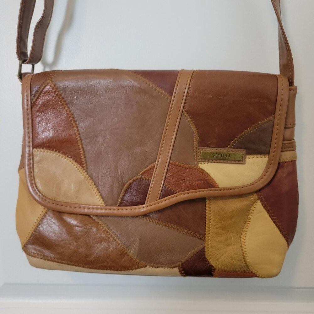 Vtg Boho Patchwork Multi Color Handbag Purse Leat… - image 2